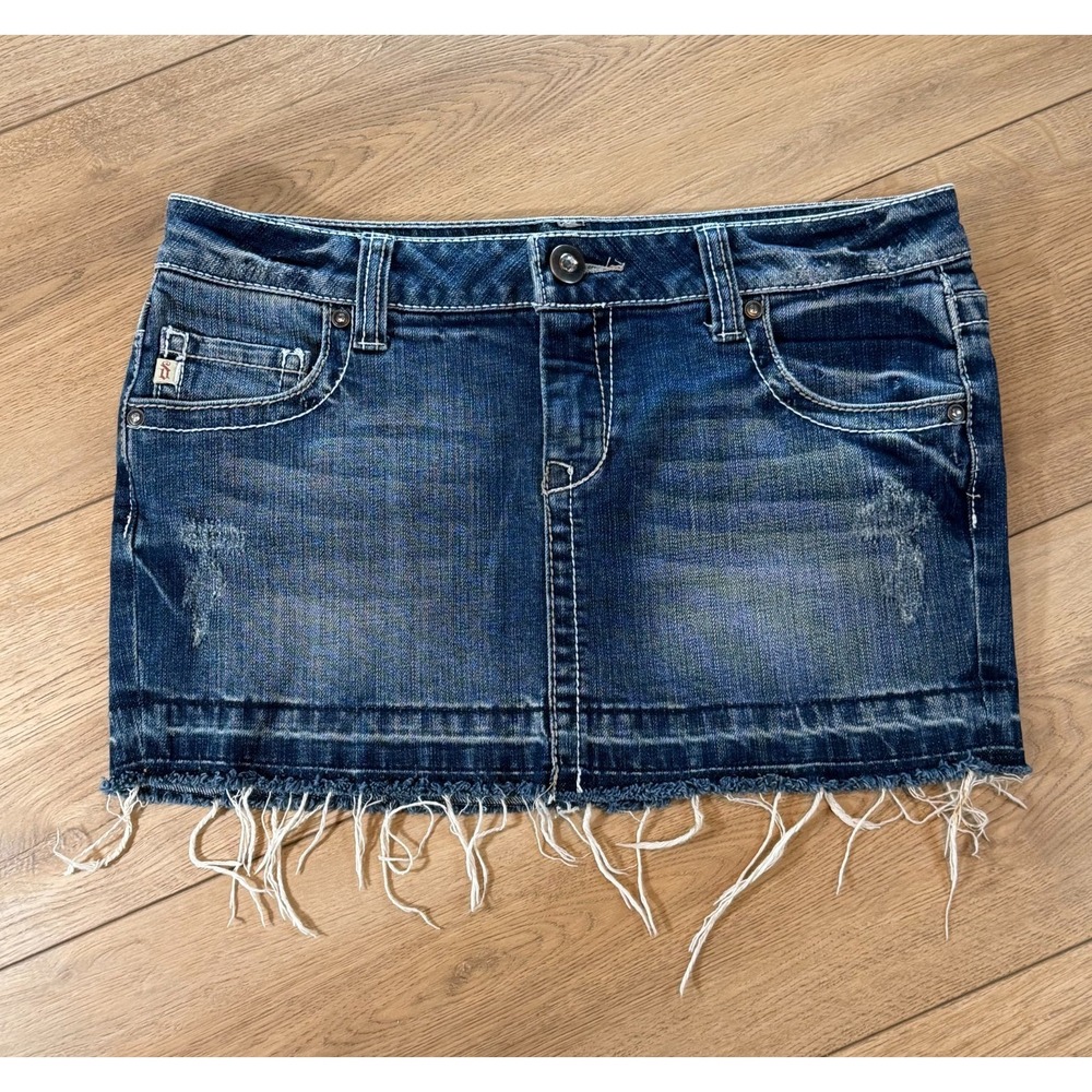 Vintage Y2K Micro Mini Denim Decree Jeans Skirt Juniors 5 Grunge Rocker Festival